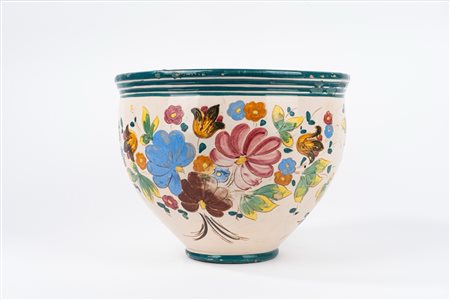 Vaso cache-pot in ceramica policroma, manifattura Gualdo Tadino