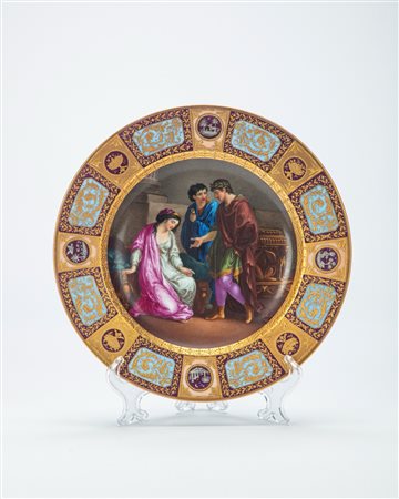 Piatto in porcellana policroma. Manifattura di Vienna, seconda metà secolo XIX