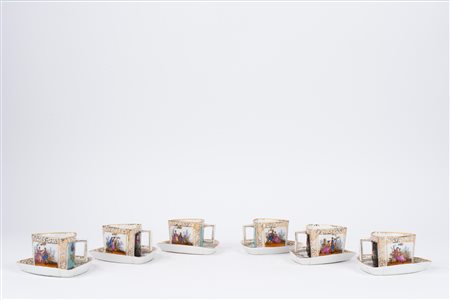 Servizio da caffè in porcellana policroma, Dresda secolo XIX