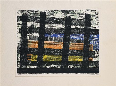 Lojze Spacal (Trieste 1907 - Trieste 2000) Barche in cantiere 1961 Firma,...