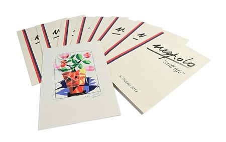 Ugo Nespolo (Mosso 1941 - 0) Lotto di 8 serigrafia "Still Life S. Natale...