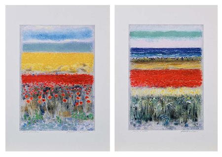 Natale Addamiano (Bitetto 1943) Lotto di due litografie "Paesaggio" Ognuna...