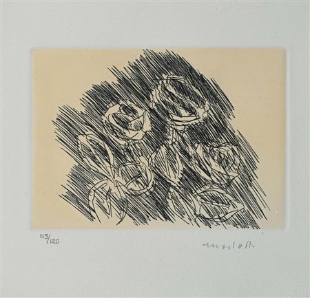 Ennio Morlotti (Lecco 1910 - Milano 1992) Rose Firma e numerazione "Morlotti...