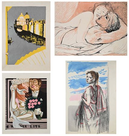 () Lotto di 4 litografie di Fiume, Migneco, Brindisi, Sughi 1) Brindisi,...