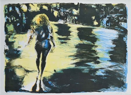 Ennio Calabria (Tripoli 1937 - Roma 2024) Donna sulla spiaggia Firma e...