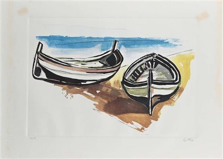 Renato Guttuso (Bagheria 1911 - Roma 1987) Due barche Firma e numerazione...