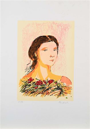 Domenico Purificato (Fondi 1915 - Roma 1984) Volto di donna Firma e...