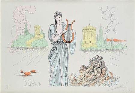 Salvador Dalì (Figueres 1904 - Figueres 1989) Santa Cecilia con l'arpa Firma...