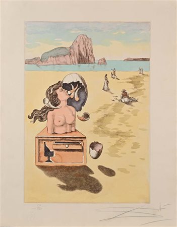 Salvador Dalì (Figueres 1904 - Figueres 1989) Veduta surrealista Firma e...