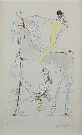 Salvador Dalì (Figueres 1904 - Figueres 1989) Cavaliere a cavallo Firma e...