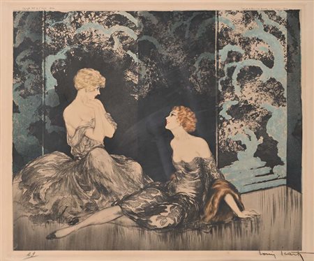 Louis Icart (1888 - 1950) Senza titolo (Il Pettegolezzo) Firma a matita...