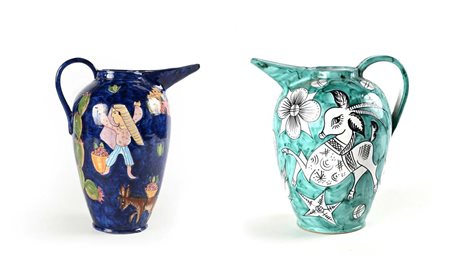 () Lotto di due versatoi in ceramica smaltata, Avallone Vietri sul Mare...