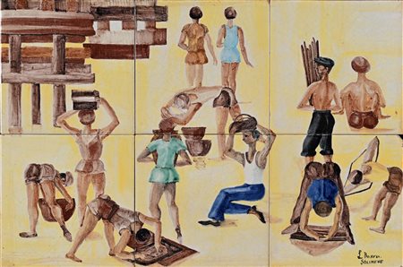 Liliana Bove () Sulla spiaggia, Manifattura Liliana Bove Solimene 1962 Firma...