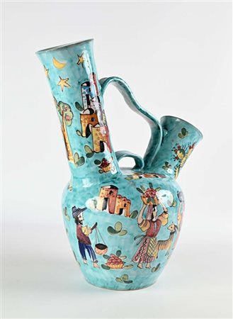 () Grande vaso versatoio in ceramica smaltata dipinta, manifattura Avallone,...