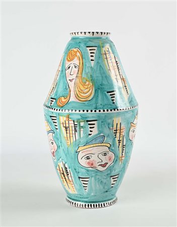() Vaso in ceramica smaltata dipinta, manifattura Vietri Decorato su fondo...