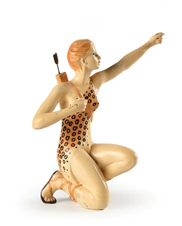 () Lotto di una scultura in ceramica dipinta raffigurante Diana Cacciatrice e...