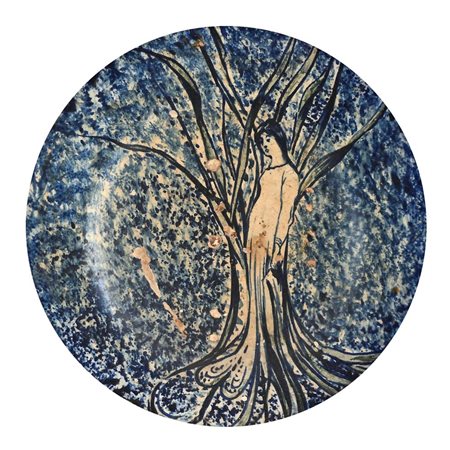 () Piatto in ceramica dipinta entro cornice rotonda Al verso reca marchio non...
