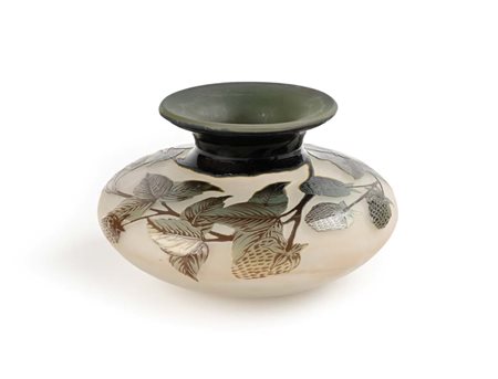 () Vaso in vetro cammeo inciso all'acido d'epoca Liberty corpo sferico...