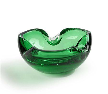 () Posacenere vintage in vetro pesante verde con margini ripiegati cm 7x16