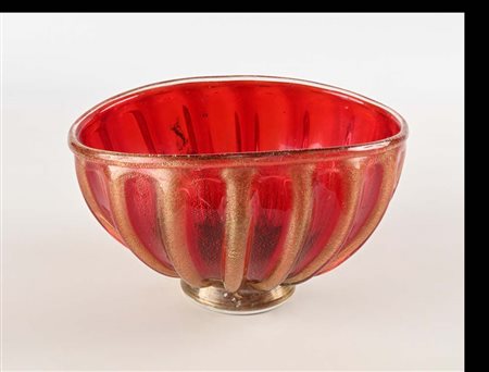 () Grande centrotavola in vetro di murano rosso con inclusioni oro cm...