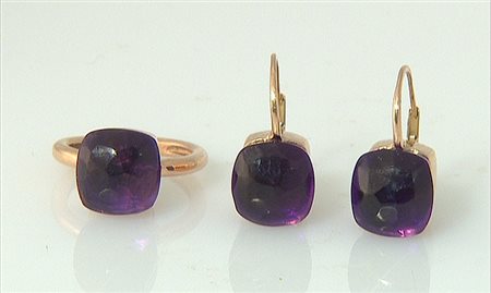 PARURE DEMI PARURE. In oro rosa 18 kt composta da anello e da coppia di...