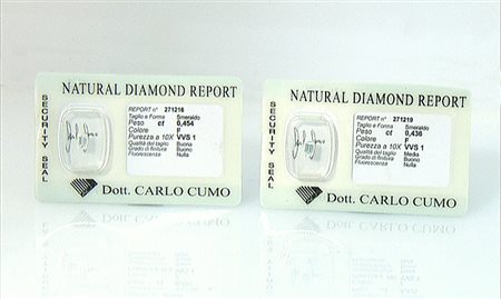 PIETRE SCIOLTE LOTTO DI DUE DIAMANTI IN BLISTER. Uno taglio smeraldo di cts....