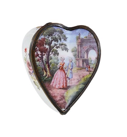 OGGETTISTICA VARIA TABACCHIERA IN METALLO E SMALTI, FINE XIX SECOLO, a cuore...