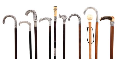 OGGETTISTICA VARIA LOTTO DI DIECI BASTONI DA PASSEGGIO, XIX-XX SECOLO, con...