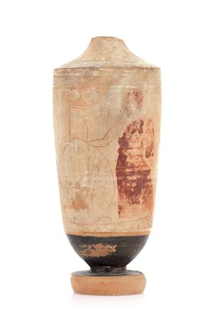 ARCHEOLOGIA LEKYTHOS ATTICO IN TERRACOTTA VERNICIATA A FIGURE ROSSE, V SEC....