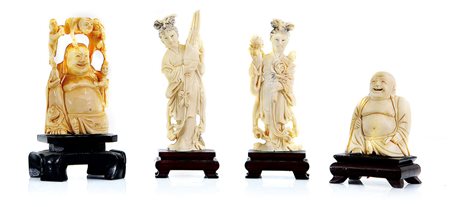 AVORIO QUATTRO SCULTURE IN AVORIO, CINA, XX SECOLO, raffiguranti due Buddha e...
