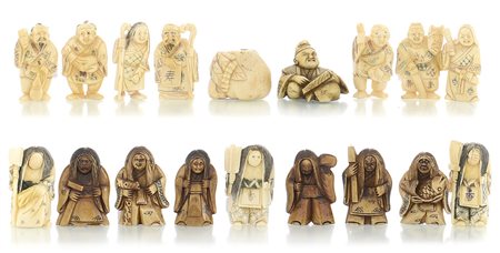 AVORIO LOTTO DI DICIOTTO NETSUKE IN AVORIO, XX SECOLO, raffiguranti...