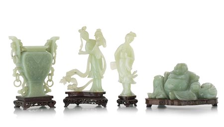 ARTE ORIENTALE QUATTRO SCULTURE IN GIADEITE, CINA, XX SECOLO, raffiguranti...