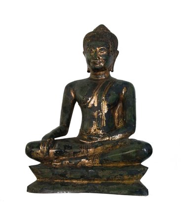ARTE ORIENTALE BUDDHA SEDUTO IN BRONZO, TAILANDIA, XIX SECOLO, in posizione...