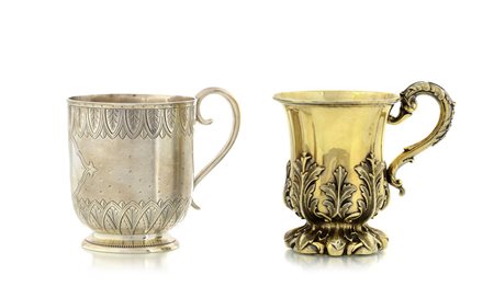 ARGENTI D'EPOCA DUE MUG VITTORIANI IN ARGENTO, LONDRA, 1868 E CITTA' DI...