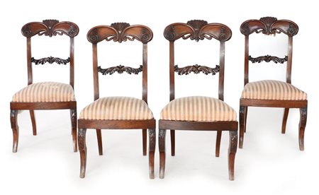 MOBILE DEL XIX SECOLO QUATTRO SEDIE IN MOGANO, GENOVA, META' XIX SECOLO,...