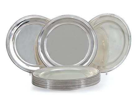 ARGENTI RECENTI SERIE DI DODICI PIATTI IN ARGENTO, MILANO, FRATELLI...