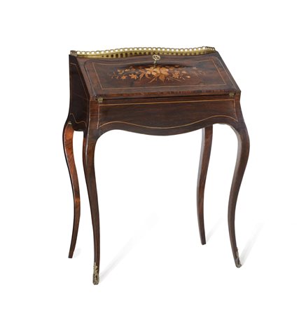 MOBILE DEL XIX SECOLO RIBALTINA INTARSIATA, XIX SECOLO, fronte con calatoia...