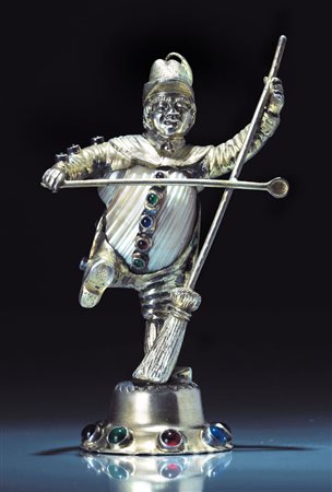 ARGENTI D'EPOCA FIGURETTA IN ARGENTO VERMEIL, MADREPERLA E APPLICAZIONI...