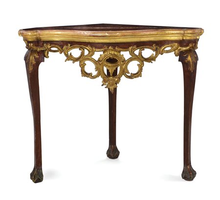 MOBILE DEL XVIII SECOLO CONSOLE ANGOLARE IN LEGNO SCOLPITO E LACCATO, XVIII...