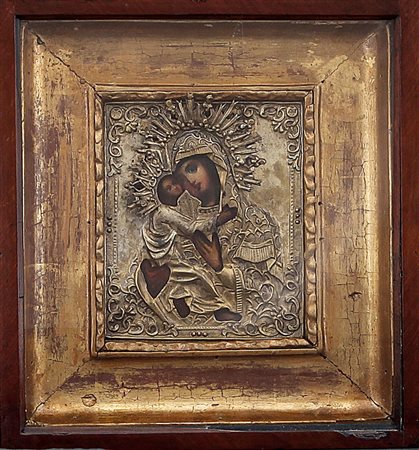 ICONA RUSSA DEL XIX SECOLO Madonna delle tenerezzaTempera all'uovo su tavola...