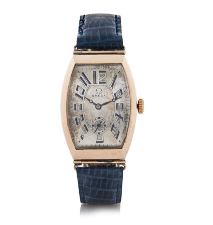 OMEGA OMEGA PER MERCATO RUSSO ANNI '20.Cassa tonneau in oro rosa con anse...