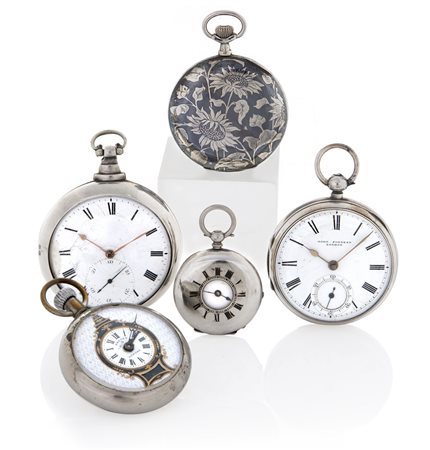 OROLOGI VARI LOTTO DI 5 OROLOGI DA TASCA XVII, XIX E XX SECOLO. Casse in...