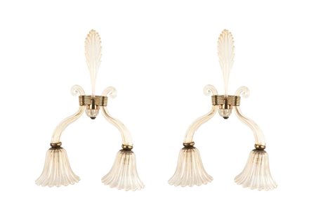 () Coppia di appliques produzione Barovier & Toso Vetro di murano trasparente...