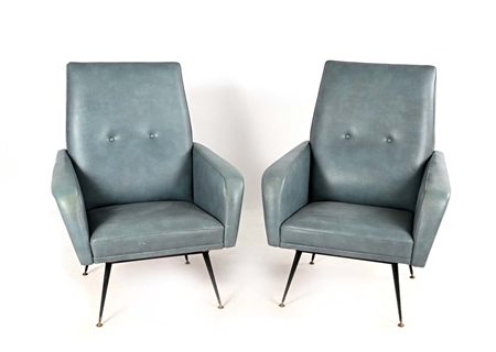 () Coppia di poltrone Anni '50 Struttura in metallo laccato nero,...