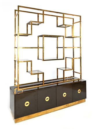 Romeo Rega (Roma 1904 - Roma 1984) Libreria Struttura in ottone con piani in...