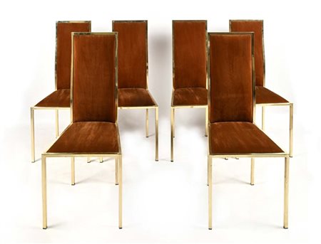Romeo Rega (attr.) () Lotto di 6 sedie Struttura in metallo dorato e...