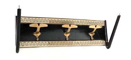 () Attaccapanni Anni '50 Struttura in legno laccato nero, ottone e metallo...