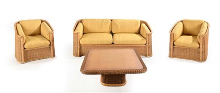 Vivai del Sud (attribuito a) () Salotto con divano, due poltrone e tavolino...