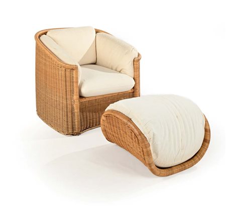 Vivai del Sud (attribuito a) () Poltrona e poggia piedi Anni '70 Struttura in...