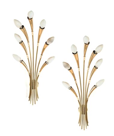 Oscar Torlasco () Due applique in ottone a sette luci cm 58x20